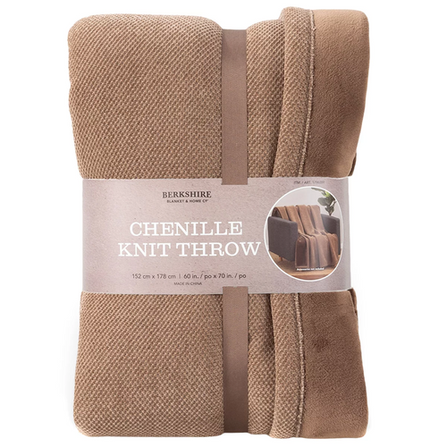 Berkshire Chenille Knit Throw 152CM x 178 CM - Brown | Fairdinks