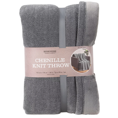 Berkshire Chenille Knit Throw 152CM x 178 CM - Gray | Fairdinks