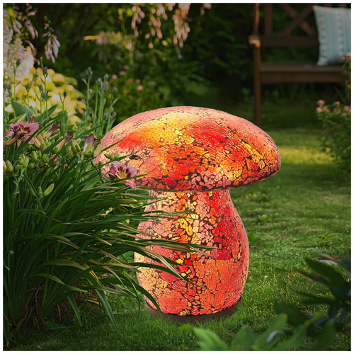 GTX Brands Solar Mushroom Light 1PK Mosaic Glass - Red | Fairdinks