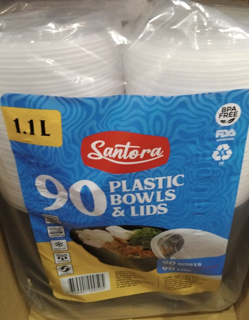 Santora 1.1L Plastic Bowls & Lids 90 Count | Fairdinks