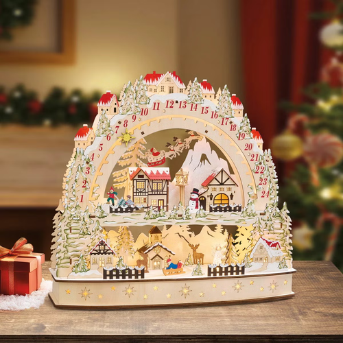 Wooden Advent Calendar With LED & Animation 49.8CM / 19.6" | Fairdinks