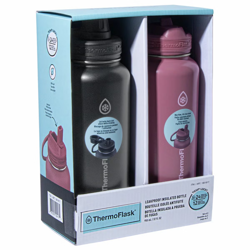 Thermoflask Stainless Steel Bottles 950ML x 2 Pack - Black/Red | Fairdinks