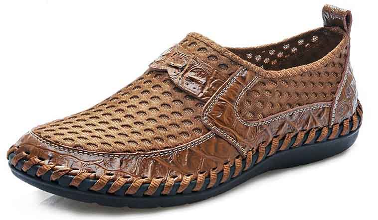 Men's brown casual mesh leather slip on shoe | Mens slip on loafers ...