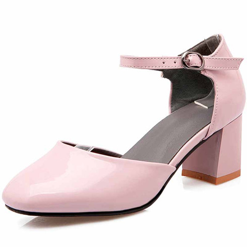 heel leather pink buckle sandal chunky strap shoe