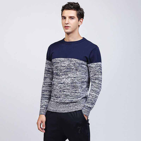 Navy stripe texture pull over long sleeve cotton sweater | Mens ...