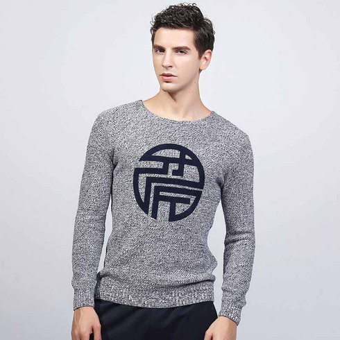 Grey wide neck pull over long sleeve cotton sweater | Mens sweaters ...