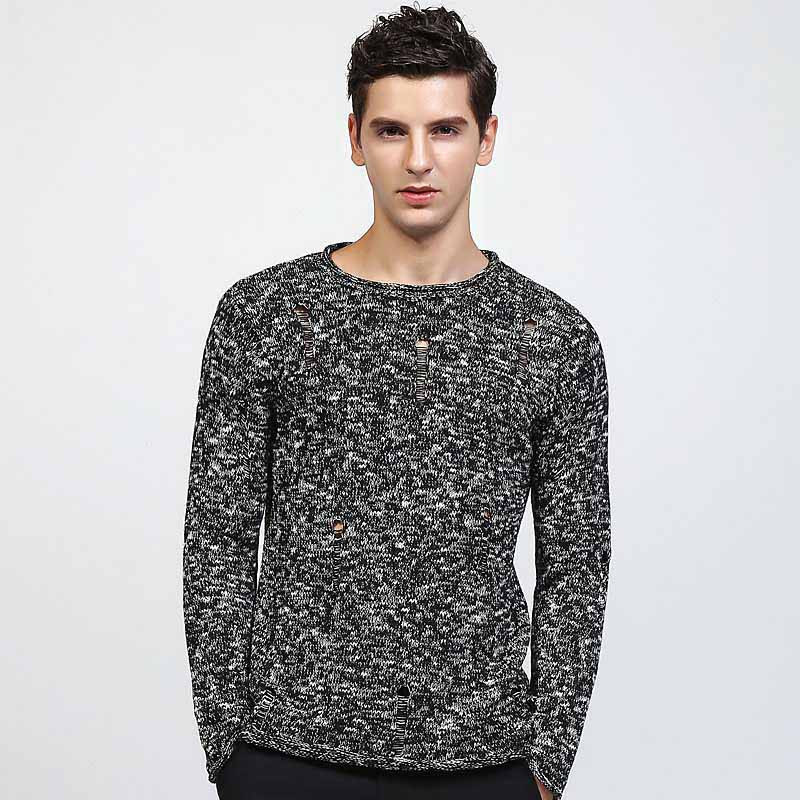 Black texture pull over long sleeve knit sweater | Mens sweaters ...