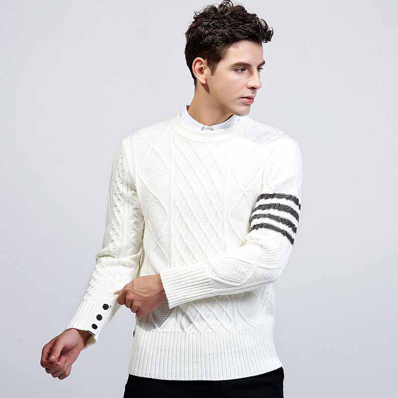 White check stripe pull over long sleeve sweater | Mens sweaters ...