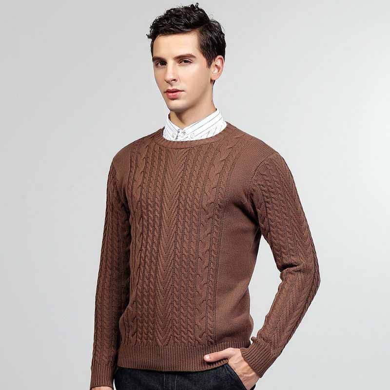 Brown knit pattern pull over long sleeve sweater | Mens sweaters ...