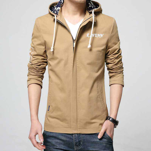 Khaki brown text pattern straight zip jacket hoodies | Mens jackets ...