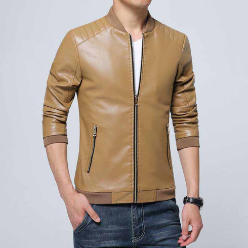 Khaki brown simply plain long sleeve zip jacket | Mens jackets online ...