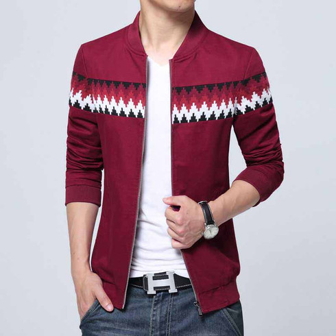 Red contrast color pattern zip jacket | Mens jackets online 1227MCLO