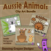 Australian animal clipart bundle: koala, kangaroo, echidna clipart