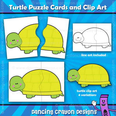Turtle clipart and puzzle cards