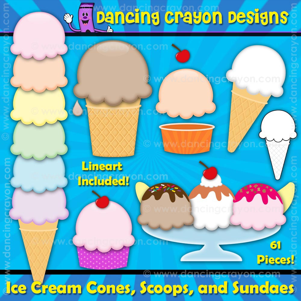 120 Ice Cream Clipart, Build Your Own Ice Cream Cone Clip Art Set