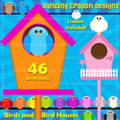 Birds and birdhouses clipart