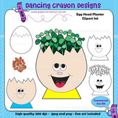 Egg head planter clipart.  Seeds and seedlings.  Cress seeds clipart.