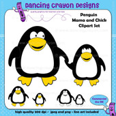Penguin Mama and Chick Clip Art