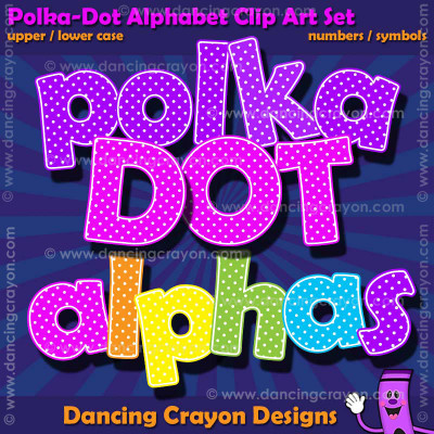 Polka-dot alphabet clipart.