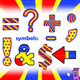 Alphabet clipart in red, yellow, and blue.