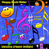 Music note clipart with happy faces