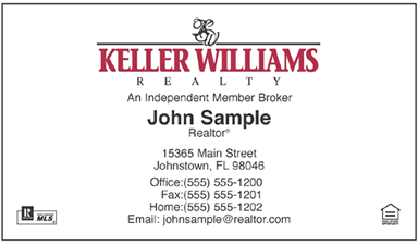 Keller Williams classic logo printed on 12 point Kromekote glossy business card stock.