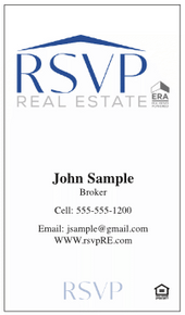RSVP vertical logo printed on 12 point Kromekote glossy business card stock.
