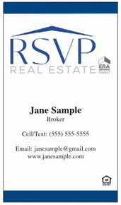 RSVP vertical logo printed on 12 point Kromekote glossy business card stock.