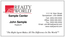 Realty World logo printed on 12 point Kromekote glossy business card stock.