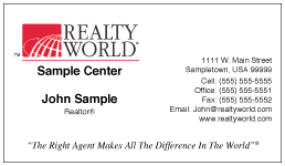 Realty World logo printed on 12 point Kromekote glossy business card stock.