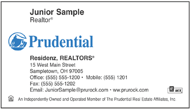 Prudential logo printed on 12 point Kromekote glossy business card stock.