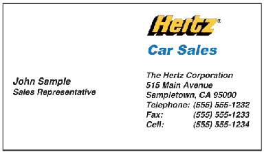 Hertz logo printed on 12 point Kromekote glossy business card stock.
