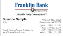 Franklin Bank logo printed on 12 point Kromekote glossy business card stock.
