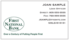 First National Bank AZ logo printed on 12 point Kromekote glossy business card stock.