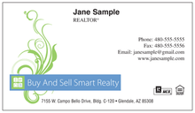 Buy And Sell Smart logo printed on 12 point Kromekote glossy business card stock.