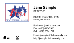 1st USA logo printed on 12 point Kromekote glossy business card stock.