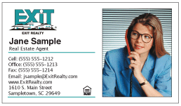 Exit Realty logo printed on 12 point Kromekote glossy business card stock.