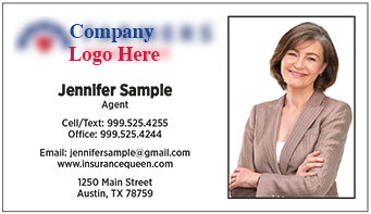 Farmers Insurance logo and your photo, printed on 12 point Kromekote glossy business card stock.