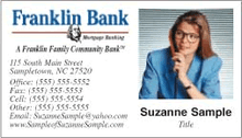 Franklin Bank logo printed on 12 point Kromekote glossy business card stock.