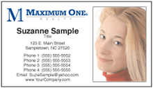 Maximum One logo printed on 12 point Kromekote glossy business card stock.