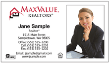 MaxValue logo printed on 12 point Kromekote glossy business card stock.