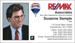 RE/MAX logo printed on 12 point Kromekote glossy business card stock.
