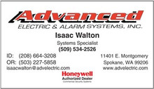 Advanced Electric and Alarm logo printed on 12 point Kromekote glossy business card stock.