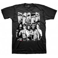 WWE Faces - Black and White Wrestler Panels Adult T-Shirt