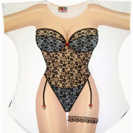 Black Lingerie Bikini Cover up T-shirt Lady's Fun Wear
