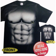 Muscle Man with Real Nipple Ring Black T-shirt