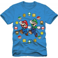 Super Mario Bros Mario and Luigi Pose Boys Youth Blue T-shirt