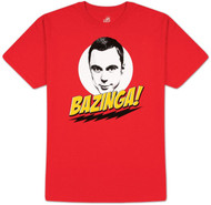 The Big Bang Theory Bazinga with Sheldon Red Adult T-shirt