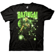 The Big Bang Theory Sheldon Glowing Bazinga Stars Adult Black T-shirt