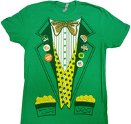 Saint St. Paddy's Green Leprechaun Suit With Gold Costume Adult T-Shirt
